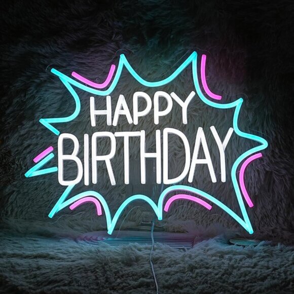 New Happy Birthday Neon Sign Dimmable USB LED Light for Party & Room Decor